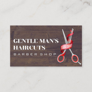 Barber Scissors Wood Background Business Card