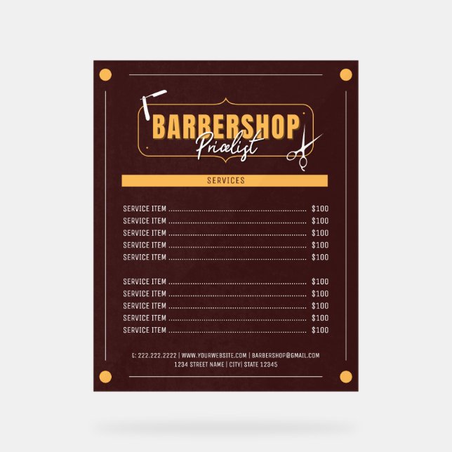 Barber Services moderne Barbershop Tarifs (Recto)
