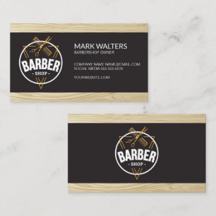 Barber Shop Barber Logo Wood Business Card