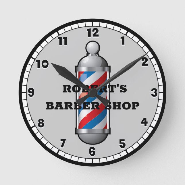 Barber Shop Barber Pole Custom Round Clock (Front)