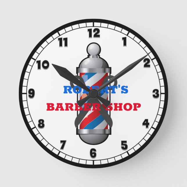 Barber Shop Barber Pole Custom Round Clock (Front)