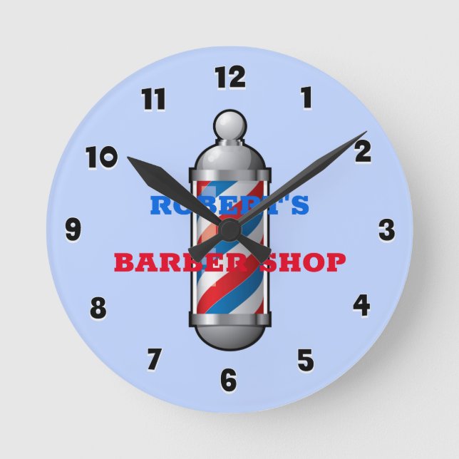 Barber Shop Barber Pole Custom Round Clock (Front)