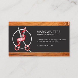 Barber Shop   Barber Pole   Wood   Barber Scissors Business Card