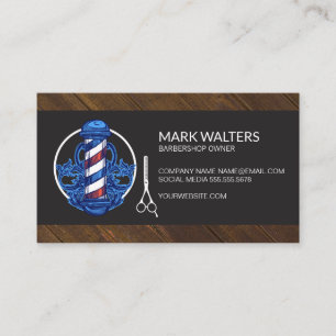 Barber Shop   Barber Pole   Wood Trim Business Card