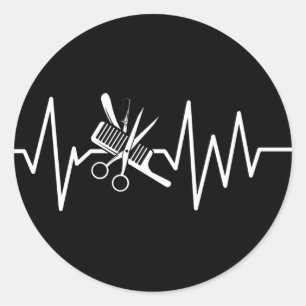 Barber Shop - Barber Scissors Comb Heartbeat Class Classic Round Sticker