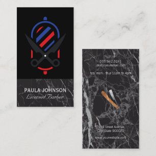 Barber Shop Black Marble Scissors Business Card