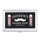 Barber shop business card case with moustache logo