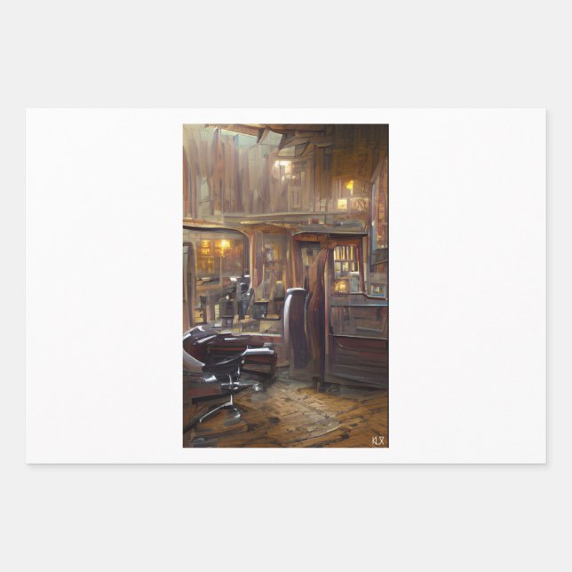 Barber Shop by Klx Wrapping Paper Sheet (Front)