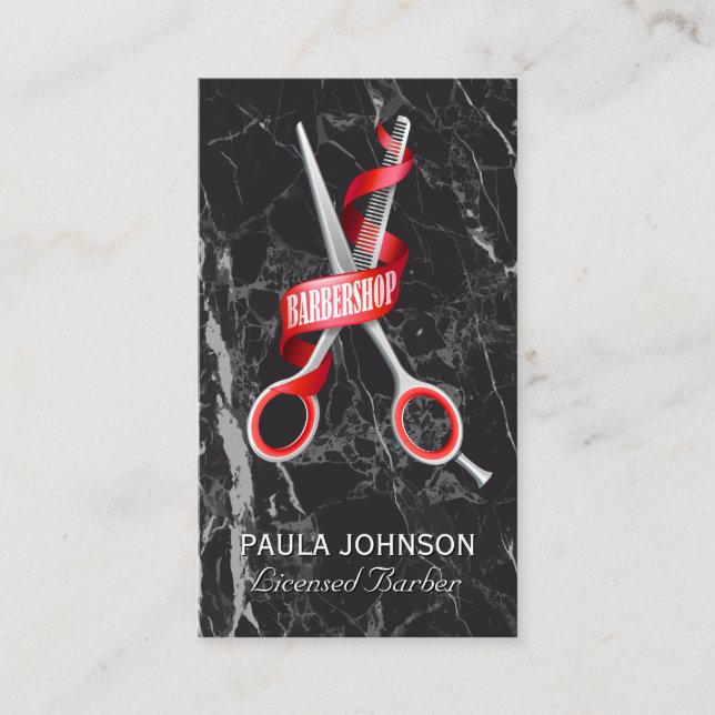 Barber Shop | Carte de visite en marbre noir (Devant)
