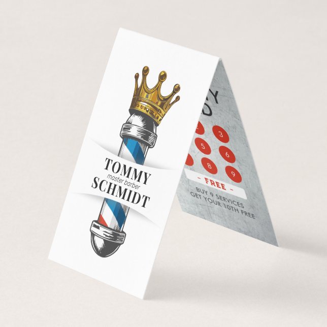 Barber Shop Crown Barber Pole Appointment Loyalty  Business Card (Front)