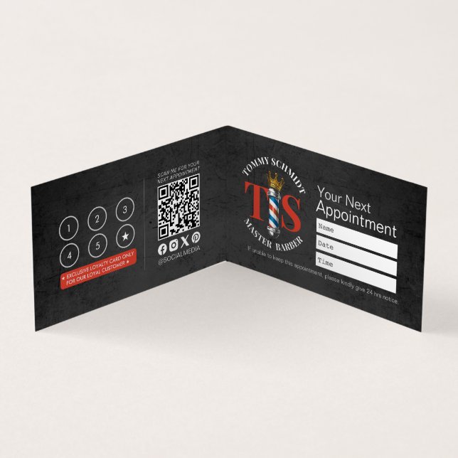 Barber Shop Crown Barber Pole Appointment Loyalty Business Card (Inside)