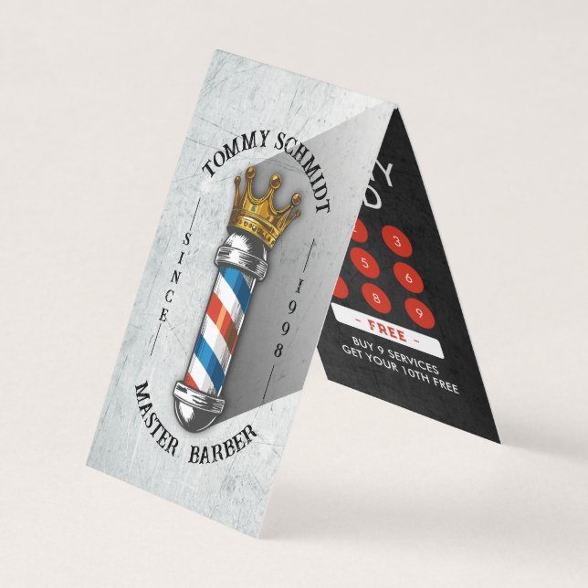 Barber Shop Crown Barber Pole Appointment Loyalty  Business Card (Front)