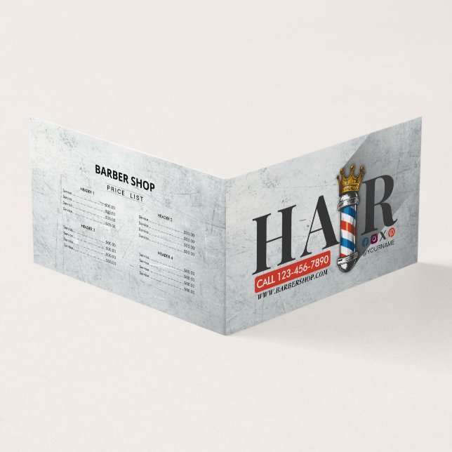 Barber Shop Crown Barber Pole Appointment Loyalty  Business Card (Outside)