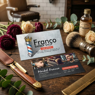 Barber Shop Crown Barber Pole Hair Salon PHOTO Business Card