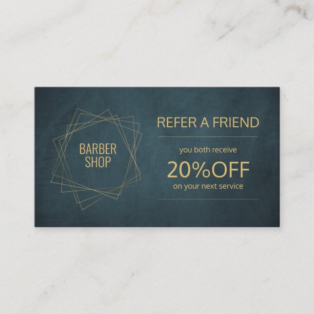 Barber shop elegant navy gold referral template (Front)