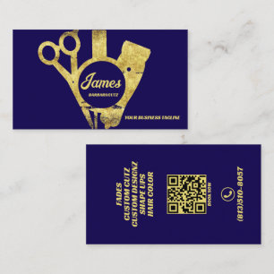 Barber Shop Gold Blue Salon Business Card