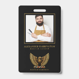 Barber Shop Golden Eagle Logo Razor Photo Staff Badge