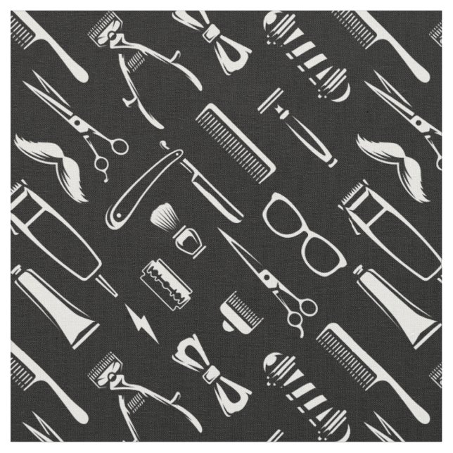 Barber Shop Hair Stylist Pattern Fabric (Close Up)