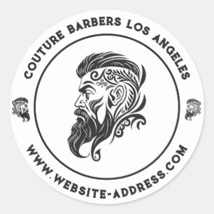 Barber shop  logo with custom text on white classic round sticker