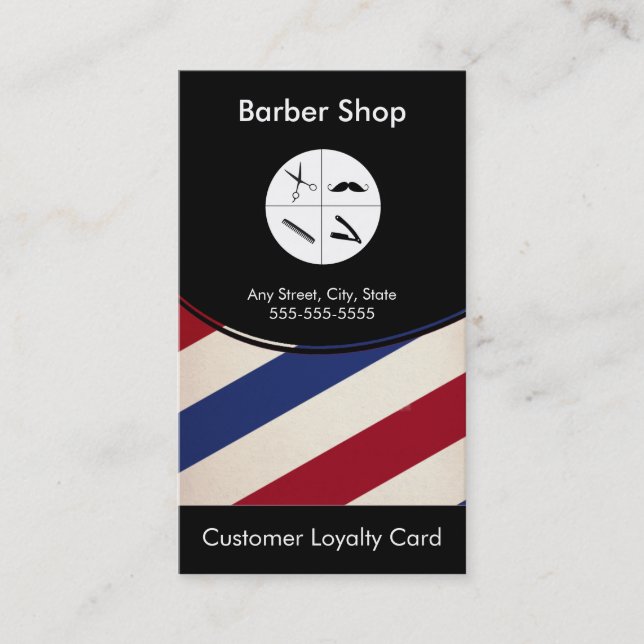 Barber Shop Loyalty Carte de visite Punch Card (Devant)