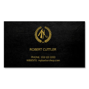 Barber shop luxury simple black leather look 	Magnetic business card
