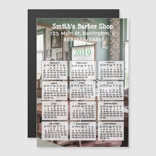 Barber Shop Mini Calendrier Magnet 2019 (Devant / Derrière)