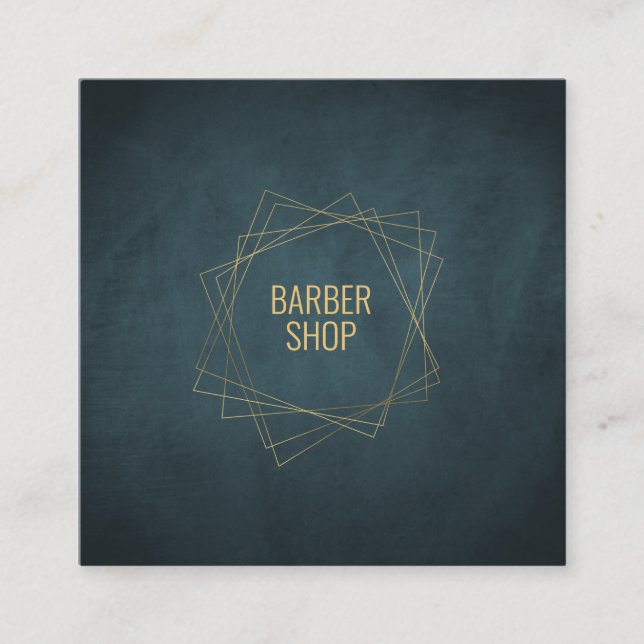 Barber shop minimal navy gold typography geometric square business card (Front)