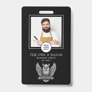 Barber Shop Modern Razor Owl Silver Barber Staff Badge