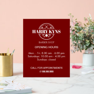 Barber shop opening hours custom acrylic sign