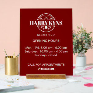 Barber shop opening hours custom acrylic sign