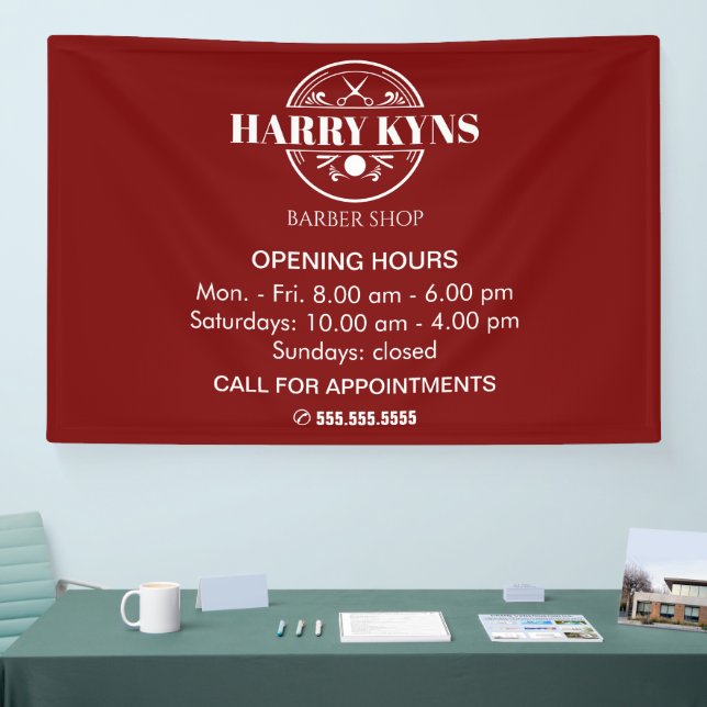 Barber shop opening hours custom banner (Tradeshow)