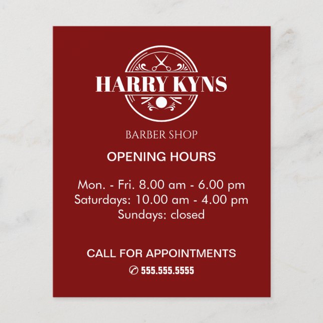 Barber shop opening hours custom flyer (Front)