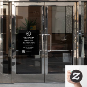 Barber shop opening hours custom logo QR CODE Window Cling