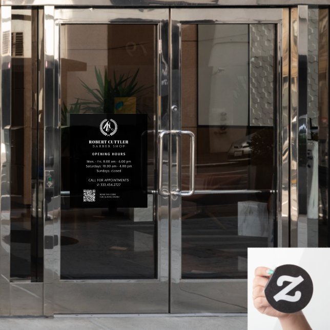 Barber shop opening hours custom logo QR CODE Window Cling (Office Door)