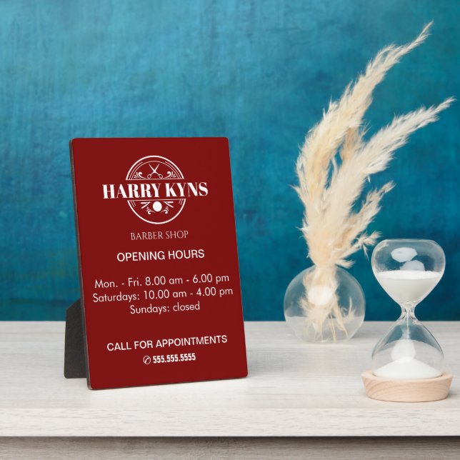 Barber shop opening hours custom plaque (Side)