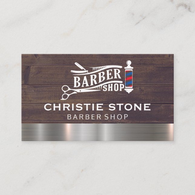 Barber Shop Pole and Scissors Business Card (Front)