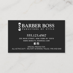 Barber Shop Pole Black and White Business  B Card
