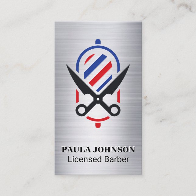 Barber Shop Pole Scissors  Business Card (Front)