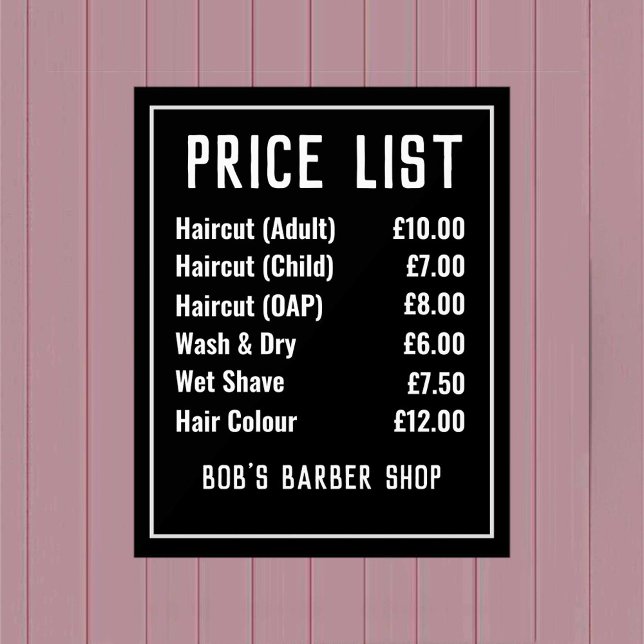 Barber Shop Price List Acrylic Sign (Creator Uploaded)