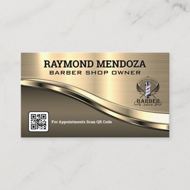 Barber Shop | QR Code | Metallic  Business Card (Front)