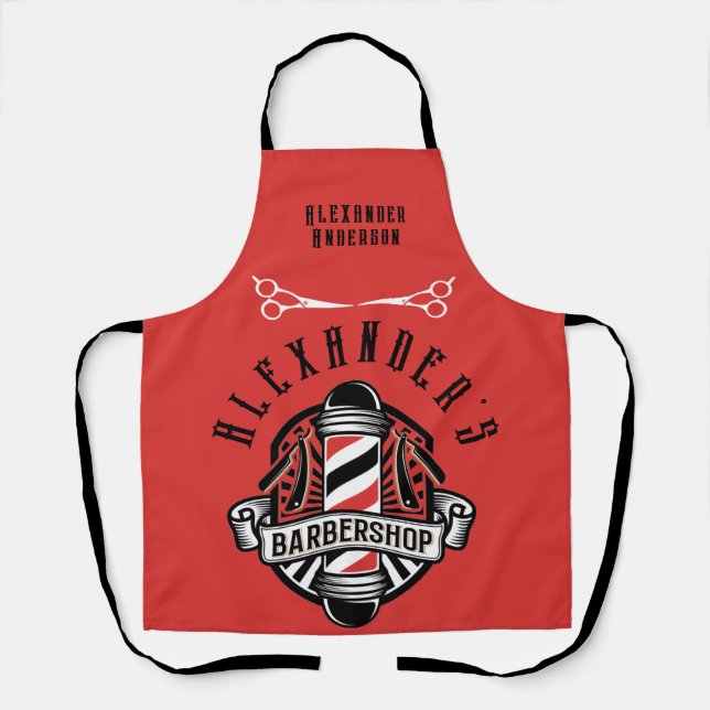 Barber Shop Red and Black Personalize  Apron (Front)