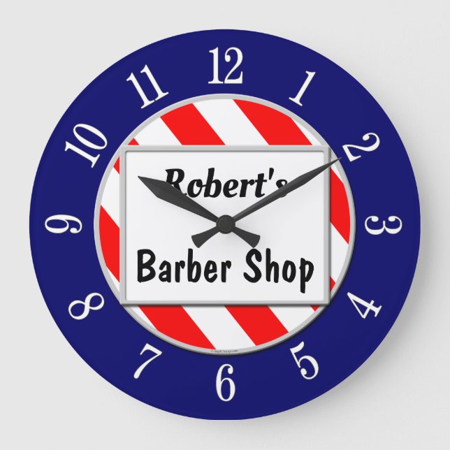 Barber Shop Retro Red, White and Blue Custom Clock (Front)