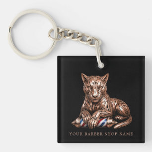 Barber Shop Rose Gold Panther Your Logo Branding Keychain