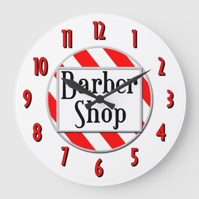 Barber Shop Rouge Blanc Rétro Horloge murale (Recto)