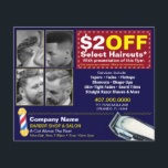 Barber Shop & Salon Customizable Coupon Template Flyer<br><div class="desc">Remain visible and in front of the competiton by customizing, printing and handing out these effective barber shop flyers to all who can utilize your barber/salon services. Show your work by replacing the barber cuts/images with your own. This flyer displays a customizable coupon that is sure to peek the interest...</div>