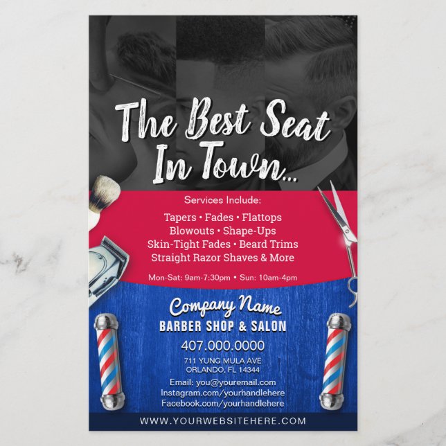 Barber Shop & Salon Customizable Coupon Template Flyer (Front)