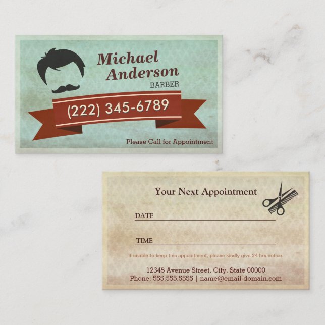 Barber Shop Salon  - Vintage Appointment Card (Front/Back)