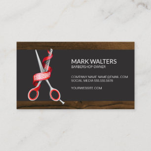 Barber Shop Scissors   Barber Pole   Wood Trim Business Card