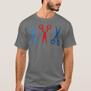 Barber shop scissors red and blue T-Shirt