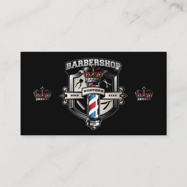 Barber Shop Shield and Crown Business Card (Front)